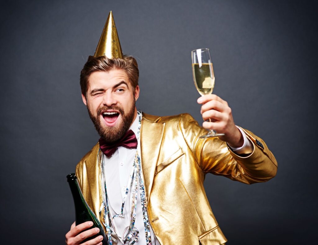 A man partying with alcohol